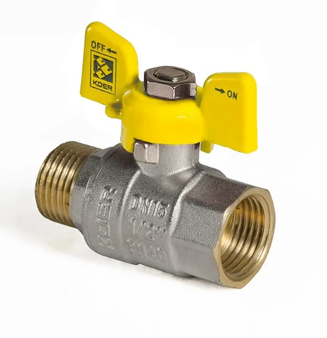 Кран кульовий KOER KR.218.G - 1/2" FM ГШМ YELLOW, ручка "метелик" жовта (KR0036) KR0036 фото
