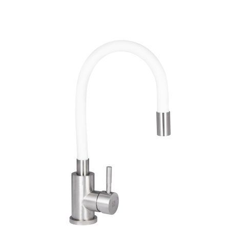 Змішувач для кухні Lidz Aria 015F3 з гнучким виливом (k35) LDARI015F3WHI43362 White / Nickel LDARI015F3WHI43362 фото