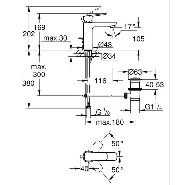 Одноважільний змішувач для раковини Grohe Cubeo M-розміру (1017490000) 1017490000 фото