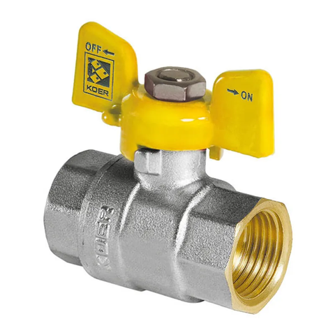 Кран кульовий KOER KR.217.G - 1" FF ГГМ YELLOW, ручка "метелик" жовта (KR0093) KR0093 фото