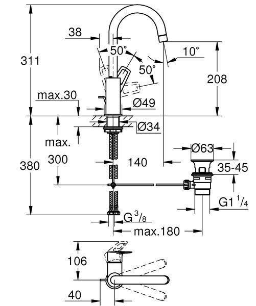 Змішувач для раковини L-розміру Grohe BauLoop New (23763001) 23763001 фото
