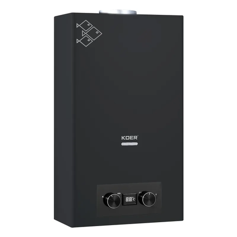 Газова колонка Koer KWH.G0110 BLACK димохідна 10 л/хв, колір чорний (KR5554) KR5554 фото