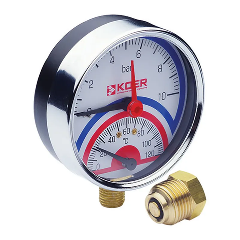 Термо-манометр радіальний (KOER KM.821R) (0-10 bar), D 80мм, 1/4''-1/2'' (KR0215) KR0215 фото
