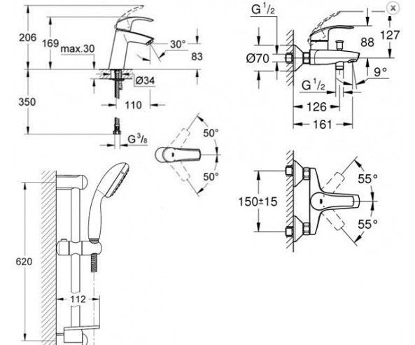 Набір змішувачів Grohe Eurosmart M-Size для ванної кімнати (123246M) 123246M фото