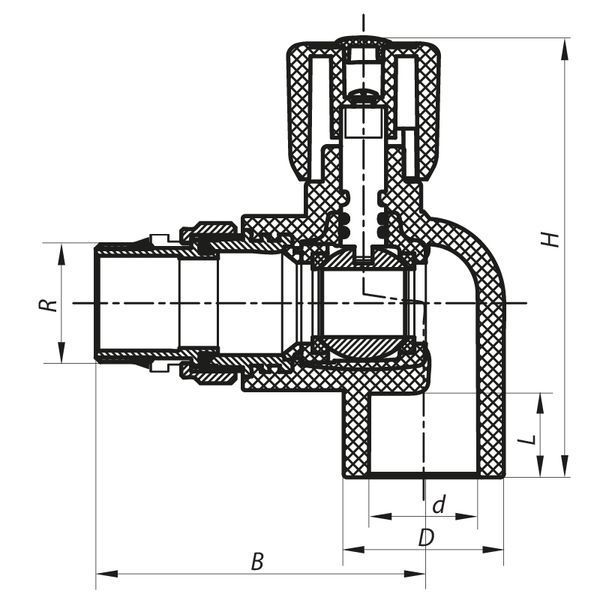 Кран радіаторний 20x1/2 кутовий з прокладкою "антіпротечка" PPR Koer K0161.PRO (KP0207) KP0207 фото