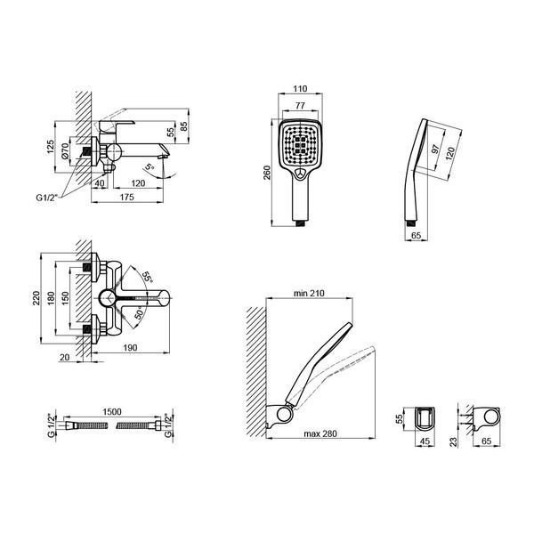 Змішувач для ванни Qtap Grand (з душовим гарнітуром) QTGRAWCR006 Chrome/White QTGRAWCR006 фото