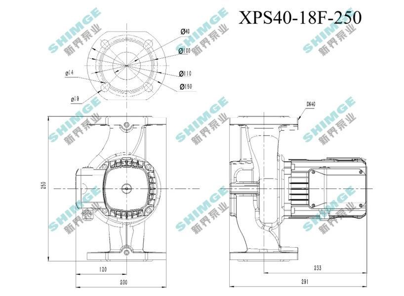 XPS40-18F-250 SHIMGE 380В цирк. мок. ротор 1,3 кВт Hmax 20,5м Qmax 265л/хв DN40 250мм+фл.  1048171 фото
