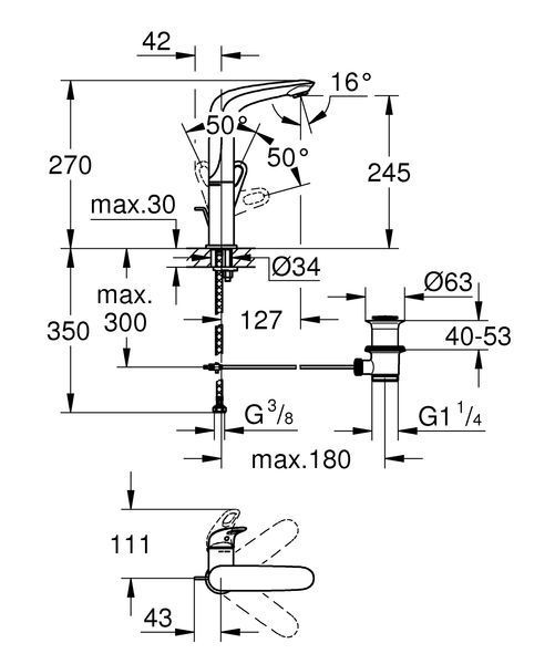Змішувач для раковини L-розміру Grohe Eurostyle (23569003) 23569003 фото