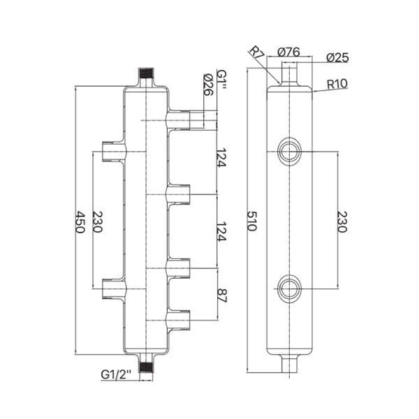 Гідрострелка Koer KR.S1032 4/2 (з повітровідв. і дренаж. краном) 1"НР SUS304 (KR2959) KR2959 фото
