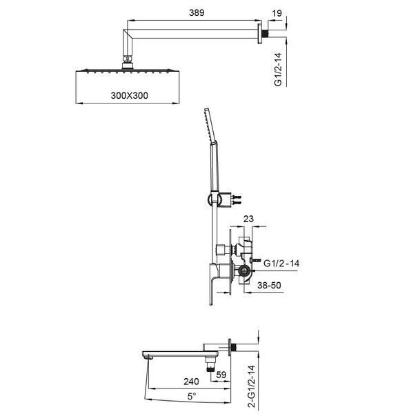 Вбудована душова система із змішувачем Koer KB-66009-01 (Колір хром) (KR3508) KR3508 фото