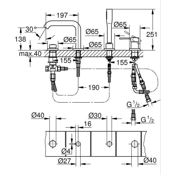 Одноважільний змішувач для ванни на 4 отвори Grohe Essence (25251001) 25251001 фото