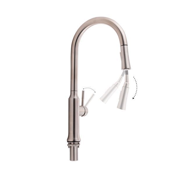 Змішувач для кухні Qtap Baruska з висувним виливом QTBAR9137103UN Brushed Nickel PVD QTBAR9137103UN фото