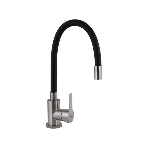 Змішувач для кухні Brinex Pure 015F3 з гнучким виливом Nickel/Black BRIPUR015F3NKB BRIPUR015F3NKB фото