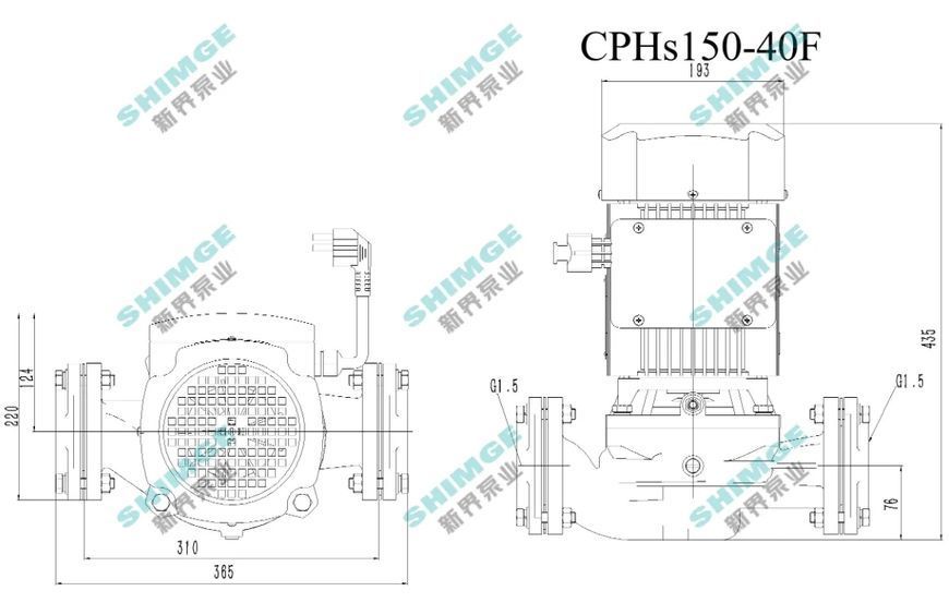 Насос циркуляційний SHIMGE CPHs150-40F-380, Hmax 25м, Qmax 500 л/хв, 2,1 кВт 1047121 фото