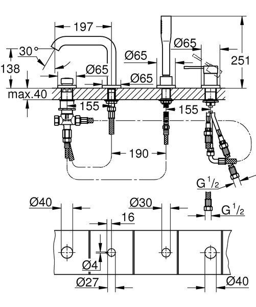 Змішувач на борт ванни на 4 отвори Grohe Essence New (19578001) 19578001 фото