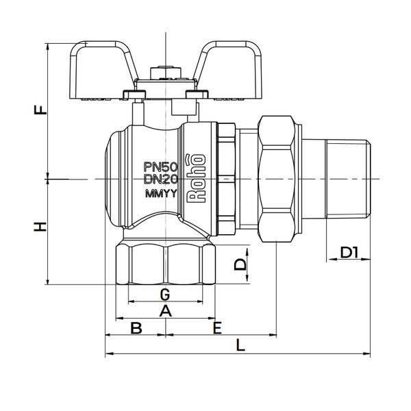 Кран з американкою Roho R106-100 - 1" кутовий (RO0091) RO0091 фото