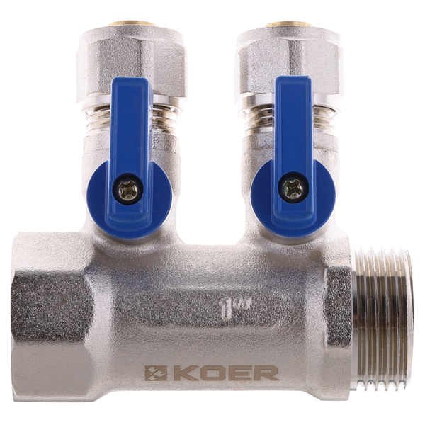 Колектор з кульовими кранами і фитингом Koer KR.1126-2 1"x2 ways (KR2838) KR2838 фото